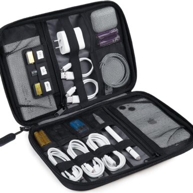 BAGSMART Large Electronics Travel Organizer Case, Tech Accessories Cord Storage Bag for Phone, Power Bank, SD Card, Cables, Black