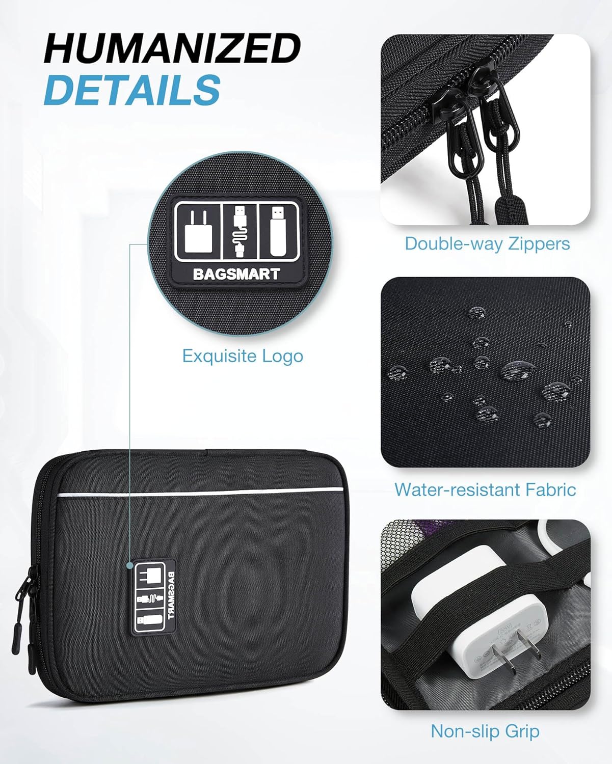 BAGSMART Large Electronics Travel Organizer Case, Tech Accessories Cord Storage Bag for Phone, Power Bank, SD Card, Cables, Black - Image 4